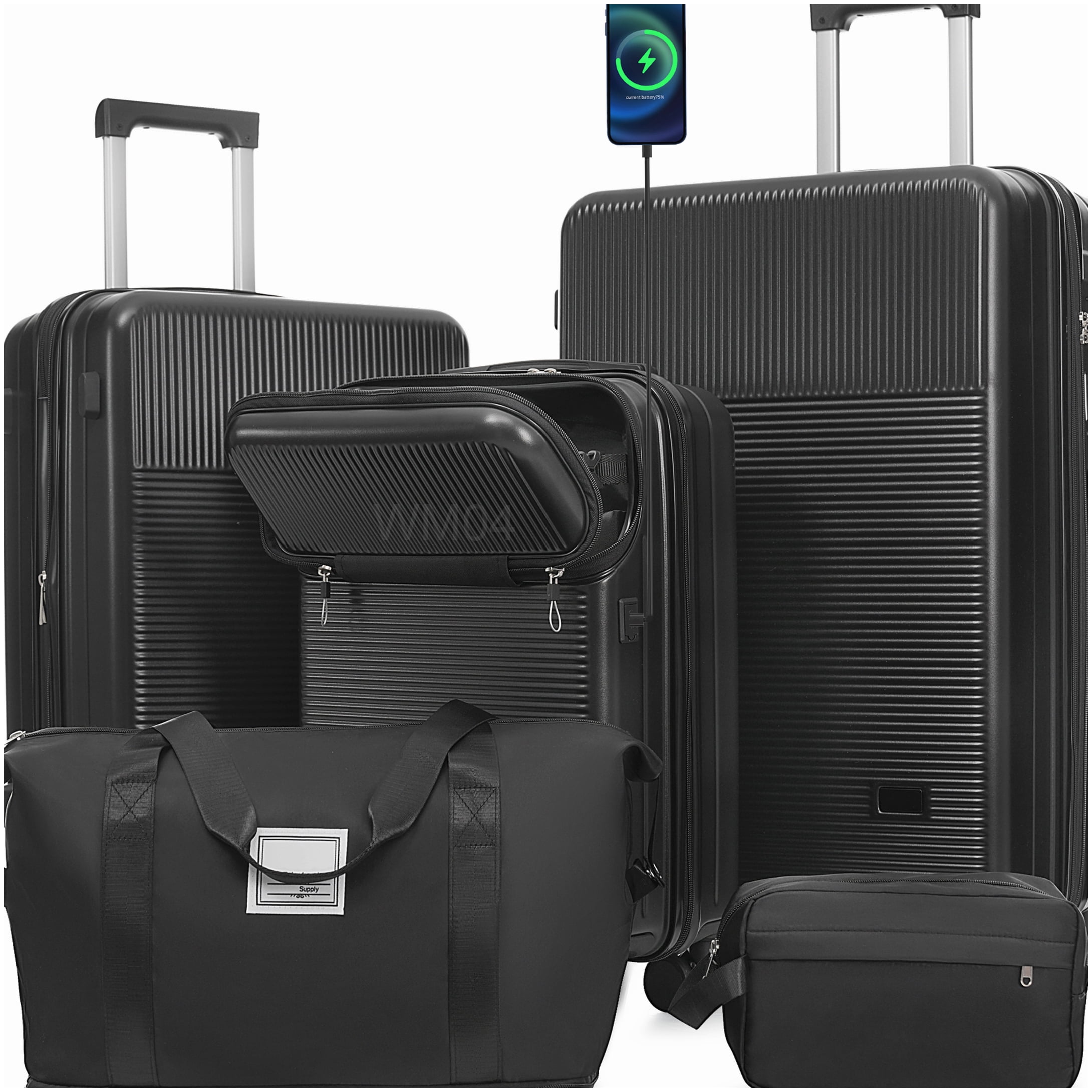 MANGIJOY Travel Luggage Sets 5 Piece Hardshell with Spinner Wheels, USB Charging Port &; TSA Lock, Lightweight ABS Suitcase Set Carry On and Checked Bags