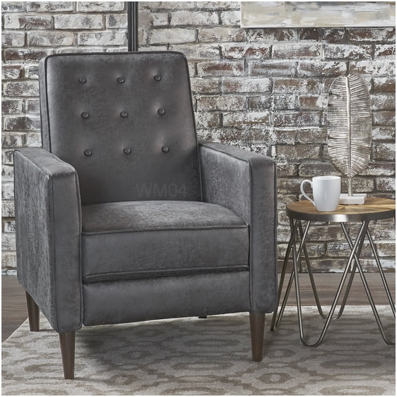 MANGIJOY Tufted Mid-Century Recliner Sofa Chair, Soft Slate Microfiber Upholstery with Push Back Recline and Wooden Legs