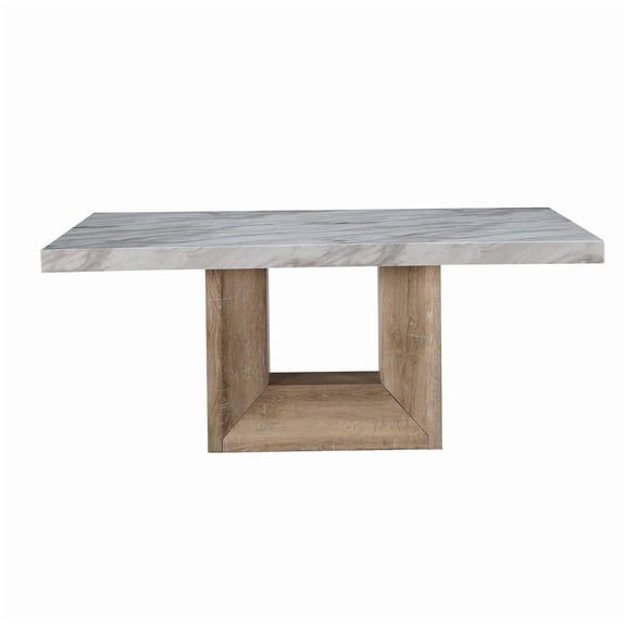 MANGIJOY White Faux Marble and Wood Look Dining Table, Rectangular for 6, Transitional Design