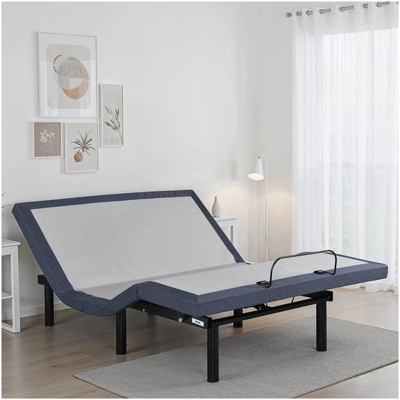 MANGIJOY Zero Gravity King Adjustable Bed Base, App & Remote Controlled, 1 Custom Memory, 850lbs, Blue-Grey