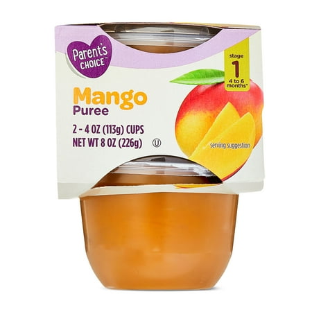 Parent's Choice Stage 1 Baby Food Mango Puree, 4 oz Cups, 2 Pack