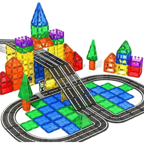 MANGOBOB Magnetic Tiles Road Set, Creative Magnet Building Blocks, STEM Educational Toys