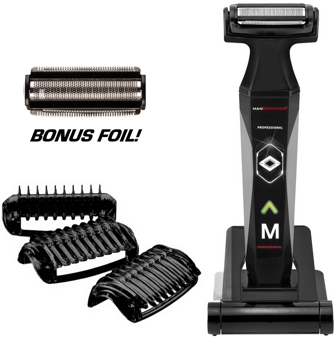 MANGROOMER 2.0 Professional Body Groomer, Electric Ball Groomer & Body Trimmer with Propivot Flexing Head, 3 Trimmer Combs, Wet / Dry, Free Bonus Foil