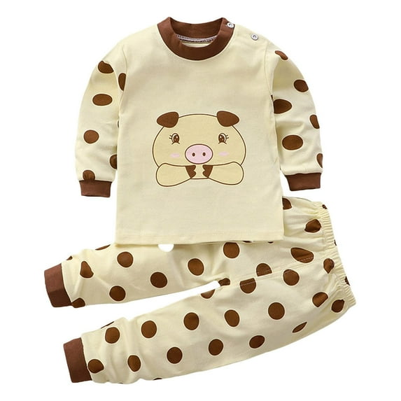 MANHUJI 2 Piece Sets Toddler Boys and Girls Long Sleeved Animal Print Tops and Trousers Loungewear Loose Suit for 0 To 9 Years (Beige,80)
