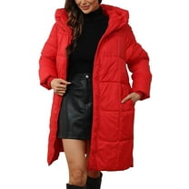 MANHUJI 2024 Warm Parka Jackets Winter Warm Thicken Long Outwear Pockets Coat Parka Jacket Xs-3Xl (Red,XXXL)