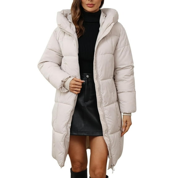 MANHUJI 2024 Warm Parka Jackets Winter Warm Thicken Long Outwear Pockets Coat Parka Jacket Xs-3Xl (White,XXL)