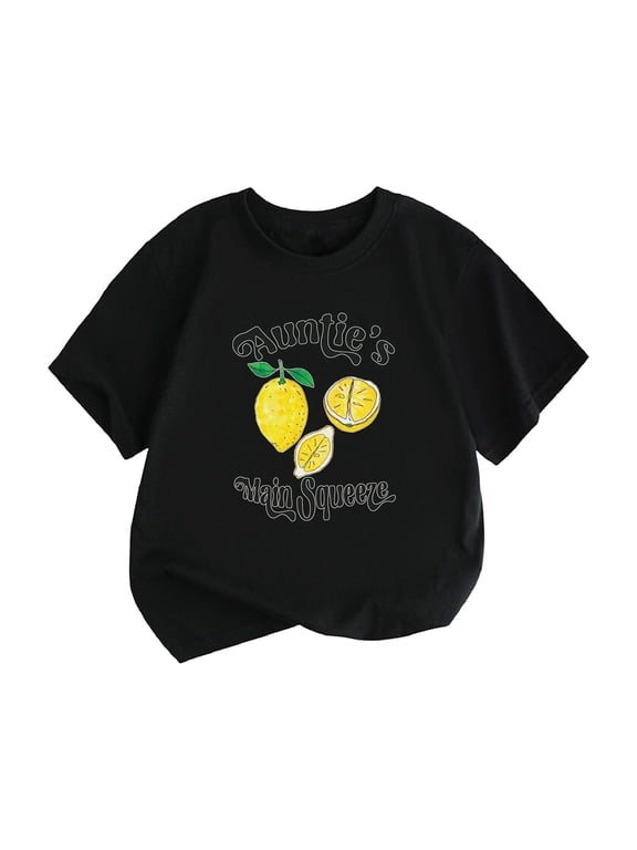 5T Girls Outfits Little Children And Big Kids Auntie’S Main Squeez Cartoon Print Boys And Girls Tops Short Sleeved T Shirts Girl T Shirts Shirts For Boys 8-10 (Black,6T)