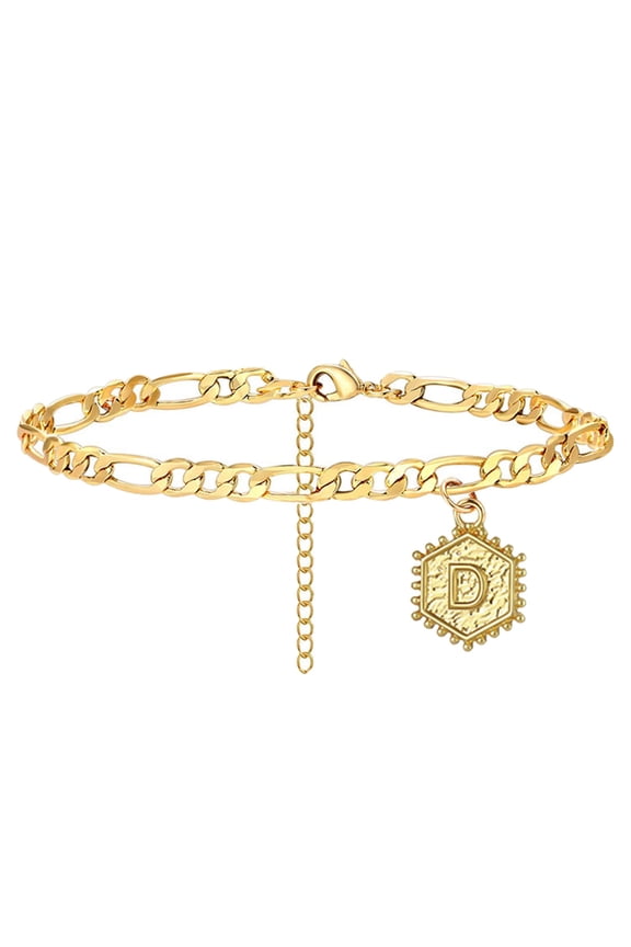 Anklet Bracelets for Women Female Foot Chain 26 Letters Geometric Shape Single Layer Anklet Jewelry Anklet Initial Anklet Bracelets for Women Letters Anklet Womens Anklet (D,One Size)