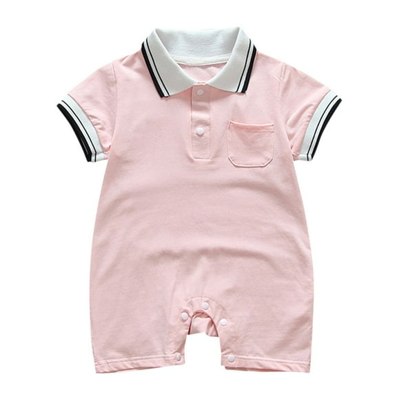 MANHUJI Baby Girl Summer Clothes Toddler Baby Boys Girls Short Sleeve Turn-Down Collar Pocket Romper Jumpsuits Newborn Boy Baby Pajamas 6-9 Months Baby Girls Clothes (Pink,66)