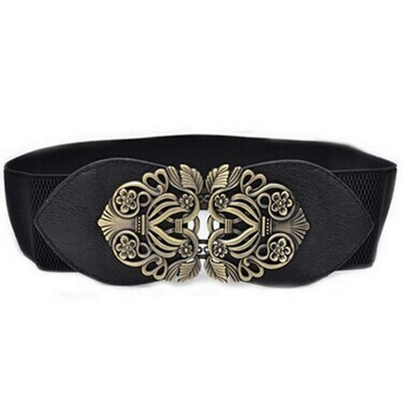 MANHUJI Belt Womens Wide Waist Belt Elastic Buckle Fashion Vintage Women Stretch Waistband Belt Womens Black Belt (Black,One Size)