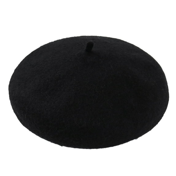 MANHUJI Boinas Para Hombre Women New Solid Color Adjustable Wool Beret Wool Warm Hat In Autumn And Winter French Beret For Men (Black,One Size)