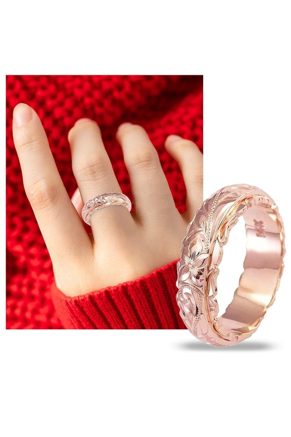 Chunky Rings Rose Gold Ring Elegant Wedding Gold and Engraved Flower Ring Gold Rings for Women Non Tarnish Womens Wedding Bands Chunky Rings(Rose Gold,9)