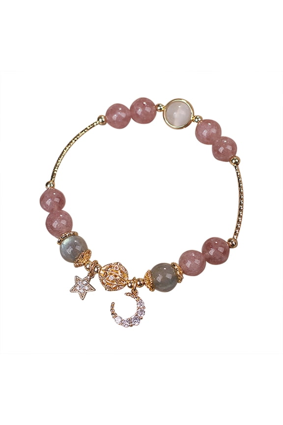 Clearance Jade Gold Beaded Bracelet for Women Lucky Charm Handmade Leaf Wealth Bracelets Ladies Adjustable Green String Bracelet Protection (Pink,One Size)