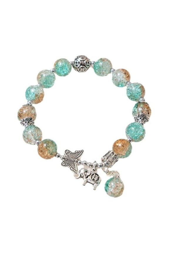 Clearance New 2024 14K Gold Plated Jade Crystal Glass Bracelet for Ladies Chinese Style Good Lucky Key Jade Dainty Beads Bracelets Gold Jewelry Gifts for Women Mother (Mint Green2,One Size)