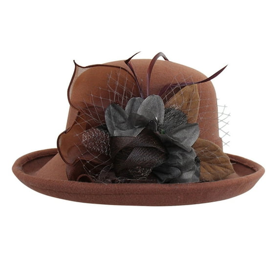 MANHUJI Cloche Hats For Women Women'S Autumn And Winter Flowers Round Top Casual Fisherman'S Basin Cap Small Bowler Hat Vintage Hats For Women (H,A)