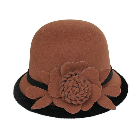 MANHUJI Cloche Hats For Women Women'S Autumn And Winter Flowers Round Top Casual Fisherman'S Basin Cap Small Bowler Hat Vintage Hats For Women (T,M)