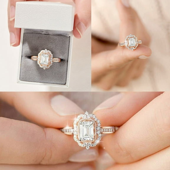 MANHUJI Costume Jewelry for Women Rose Gold Promise Rings Delicate Design Diamond Fashion Ring Light Luxury High Grade Ring Stainless Steel Rings for Women Diamond Band Rings for Women (Rose Gold,7)