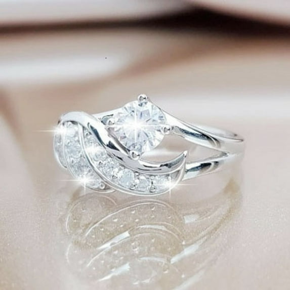 MANHUJI Costume Jewelry for Women Zircon Diamond Rings European and American Fashion Angel Diamond Ring Jewelry Stainless Steel Rings for Women Stackable Rings for Women (Silver,5)