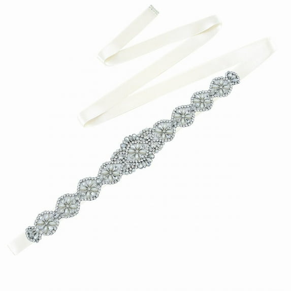 MANHUJI Country Belt Rhinestone Decorative Belt for Bridal Wedding Dress Waist Cover White Belt (White,One Size)