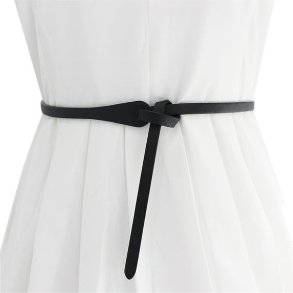 MANHUJI Cowboy Belts for Women Women Casual Retro Solid Color Tie Decorative Knot Belt Womens Black Belt (Black,One Size)