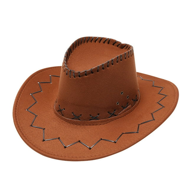 MANHUJI Crazy Hat Adult Casual Solid Suture Summer Western Fashion Cowboy Sun Hat Wide Brim Travel Sun Cap Cute Cowgirl Hat (Brown,One Size)