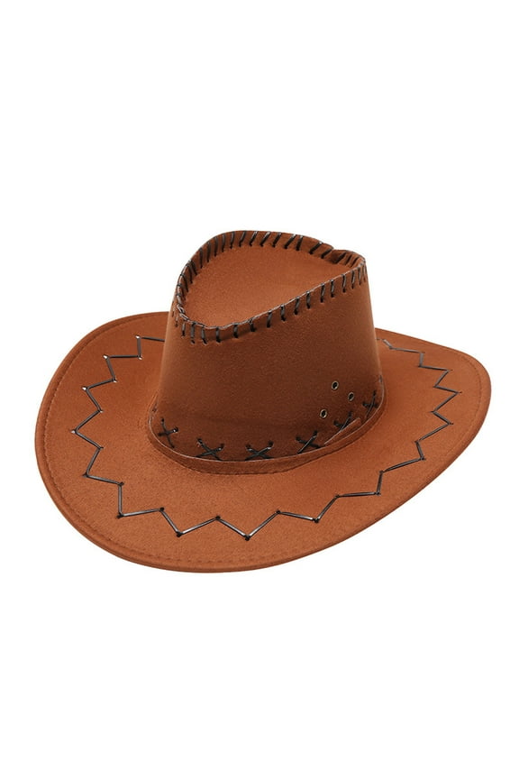 Crazy Hat Adult Casual Solid Suture Summer Western Fashion Cowboy Sun Hat Wide Brim Travel Sun Cap Cute Cowgirl Hat (Brown,One Size)