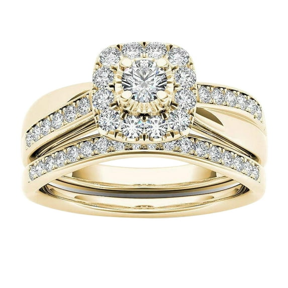 MANHUJI Diamond Ring Couple Rings Gold-Plated inlaid Zircon Ring Classic Jewelry Gold Rings That Don'T Tarnish Gold Jewelry for Women Diamond Ring(I,8)