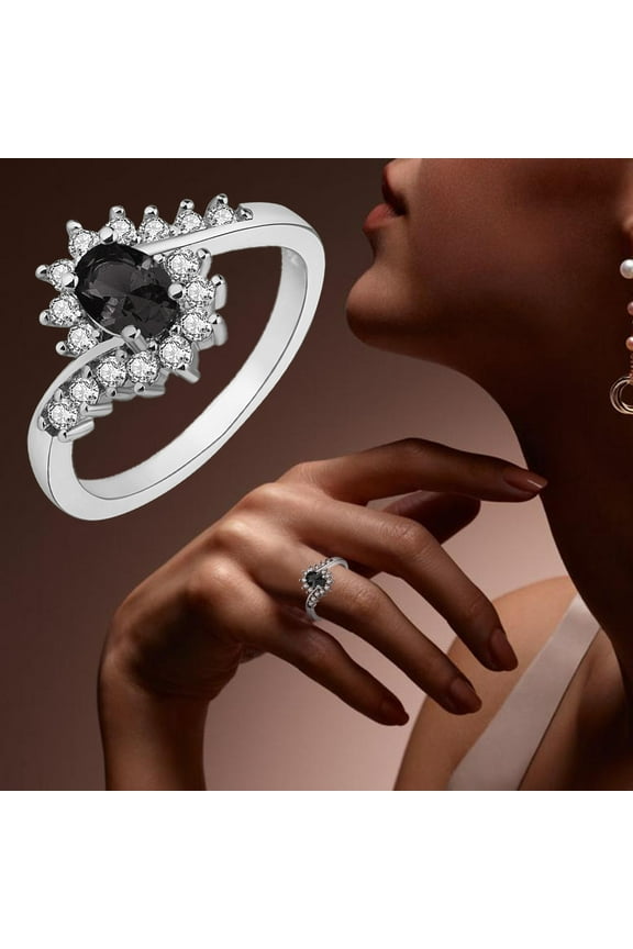 Diamond Rings Women's Rings Silver Rhinestone Rings Women's Rings Shiny Rings for Womens and Mens Trendy Jewelry Chunky Gold Rings Diamond Rings(Black,7)