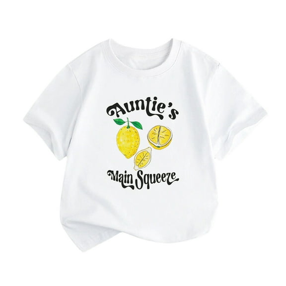 MANHUJI Girl Clothes 5T Little Children And Big Kids Auntie’S Main Squeez Cartoon Print Boys And Girls Tops Short Sleeved T Shirts 4T Short Sleeve Shirts Boys Kids Graphic Tees Girls (White,6T)