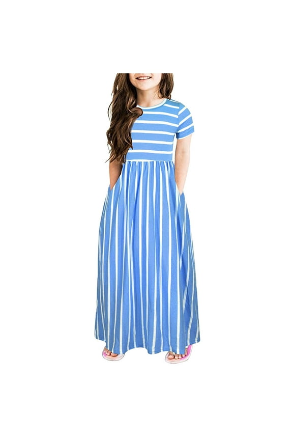 Girls Dresses Size 6 Print Dresses Sleeve Kids Baby Clothes Toddler Dress Striped Short Girls Girls Dress&Skirt Girls Dresses Size 6 Girls Sequin Dress Toddler Party Dress (Blue,12)
