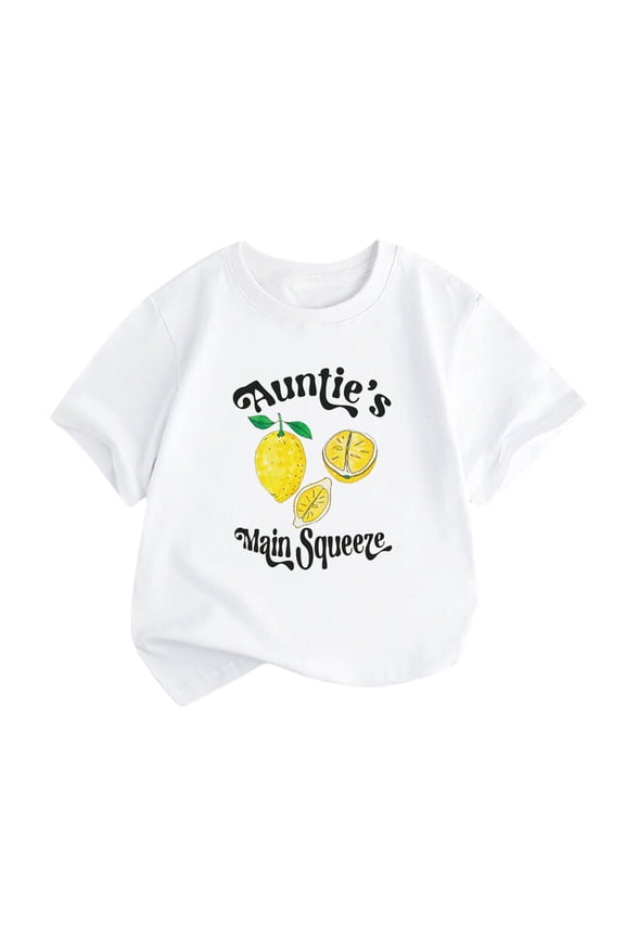 Girls Size 5 Clothes Little Children And Big Kids Auntie’S Main Squeez Cartoon Print Boys And Girls Tops Short Sleeved T Shirts Boys Shirts Size 8 Boys Shirts (White,14T)