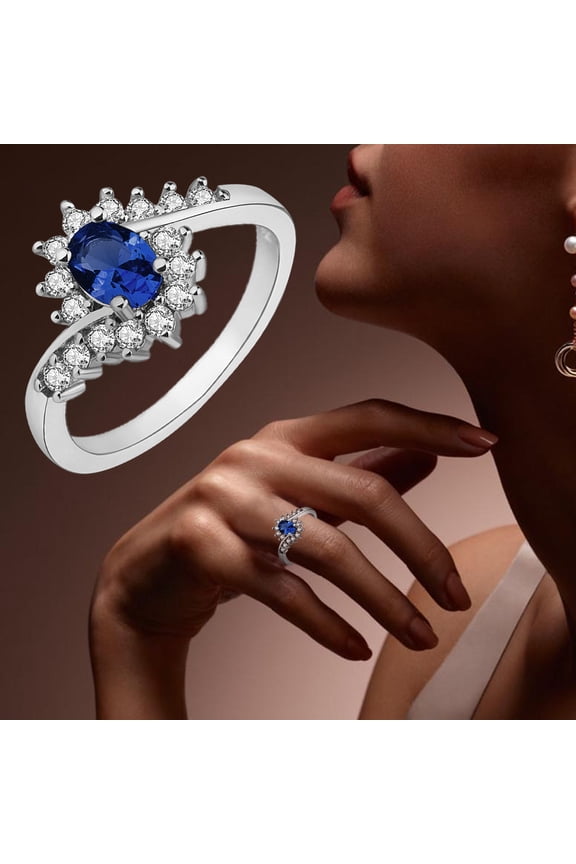 Gold Jewelry for Women Women's Rings Silver Rhinestone Rings Women's Rings Shiny Rings for Womens and Mens Wedding Bands for Women Love Ring Gold Jewelry for Women(Dark Blue,10)