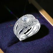 MANHUJI Gold Ring 3Pc Geometry Silver Rhinestone Cubic Zirconia Bridal Geometry Rhinestone Engagement Ring Full Diamond Zirconia Solitaire Ring 5 12 Silver Rings (Silver,5)