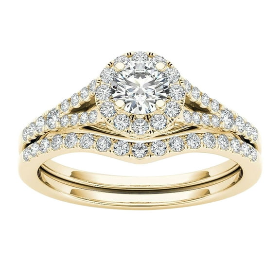 MANHUJI Gold Ring Set Couple Rings Gold-Plated inlaid Zircon Ring Classic Jewelry Gold Filled Ring Non Tarnish Gold Rings Gold Ring Set(B,8)