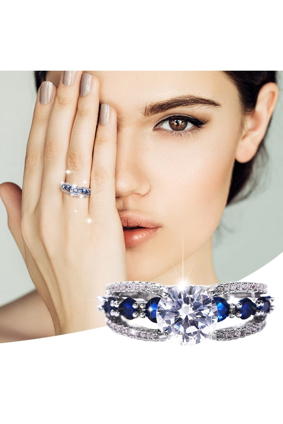 Gold Rings That Don'T Tarnish Hollow Blue Zircon Ring Elegant Rhinestone Ring Sapphire Jewellery Rings Women Fashion Full Diamond Zircon Rings for Women Size 6 10 Wedding Band (Blue,8)