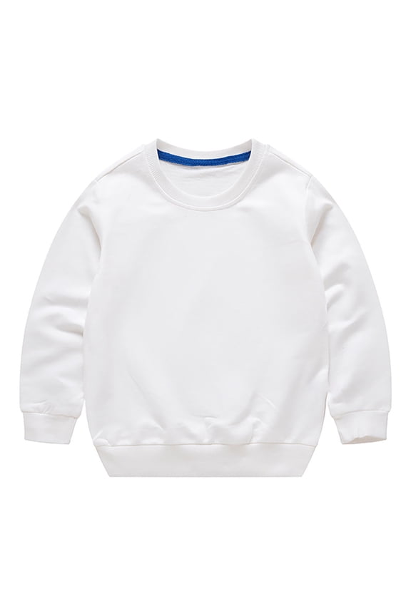 Kids Sweatshirt Toddler Boys Girls Solid Color Long Sleeve Round Neck Pullover Sweatshirt Harajuku Streetwear Fall Sweatshirts (White,110)