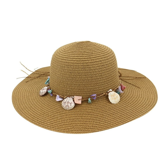 MANHUJI Large Hat Fashion Lady Foldable Casual Cap Wide Sun Straw Beach Hat for Women (Khaki,One Size)