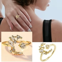 MANHUJI Love Ring Jewelry Zircon Pearl Ring Female Sweet Hollow Flower Ring Ring Adjustable Ring Costume Jewelry for Women Sterling Silver Rings Love Ring(Gold,One Size)