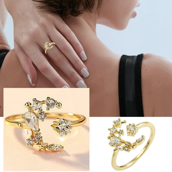 MANHUJI Love Ring Jewelry Zircon Pearl Ring Female Sweet Hollow Flower Ring Ring Adjustable Ring Costume Jewelry for Women Sterling Silver Rings Love Ring(Gold,One Size)