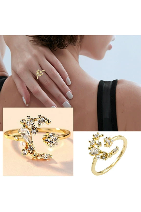 Love Ring Jewelry Zircon Pearl Ring Female Sweet Hollow Flower Ring Ring Adjustable Ring Costume Jewelry for Women Sterling Silver Rings Love Ring(Gold,One Size)