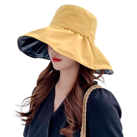 MANHUJI Mens Fishing Hat Women'S Empty Top Sun Hat Summer Leisure Travel Anti Large Eaves Sunscreen Black Rubber Fisherman Hat Men'S Sun Hats (Yellow,One Size)