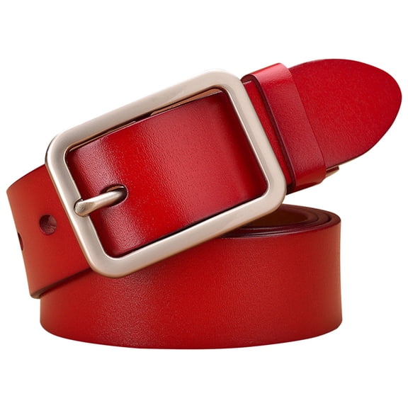 MANHUJI Metal Belt Women's Universal Belt Needle Buckle Belt Casual Fashion Wide Belt Can Be Perforated Belt Western Chain Belt (Red,A)