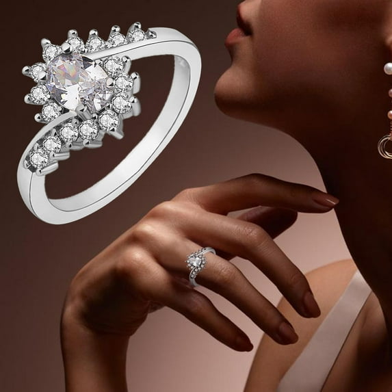 MANHUJI Non Tarnish Gold Rings Women's Rings Silver Rhinestone Rings Women's Rings Shiny Rings for Womens and Mens Wedding Ring Trendy Jewelry Non Tarnish Gold Rings(White,6)