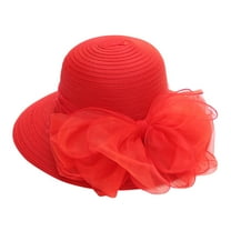 MANHUJI Organza Church Dress Hat Women's Elegant Dress Caps Fascinator Bridal Cap British Tea Party Wedding Hat Summer Bow Tea Party Hats (Red,One Size)