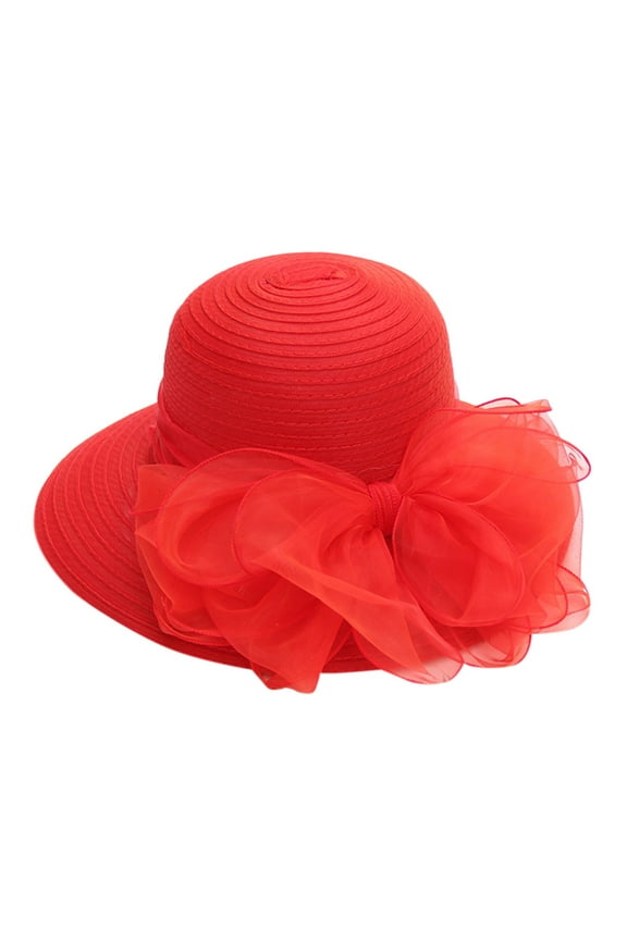 Organza Church Dress Hat Women's Elegant Dress Caps Fascinator Bridal Cap British Tea Party Wedding Hat Summer Bow Tea Party Hats (Red,One Size)