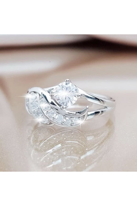 Pinky Ring Zircon Diamond Rings European and American Fashion Angel Diamond Ring Jewelry Rings for Women Non Tarnish Gold Wedding Bands for Women Pinky Ring(Silver,7)