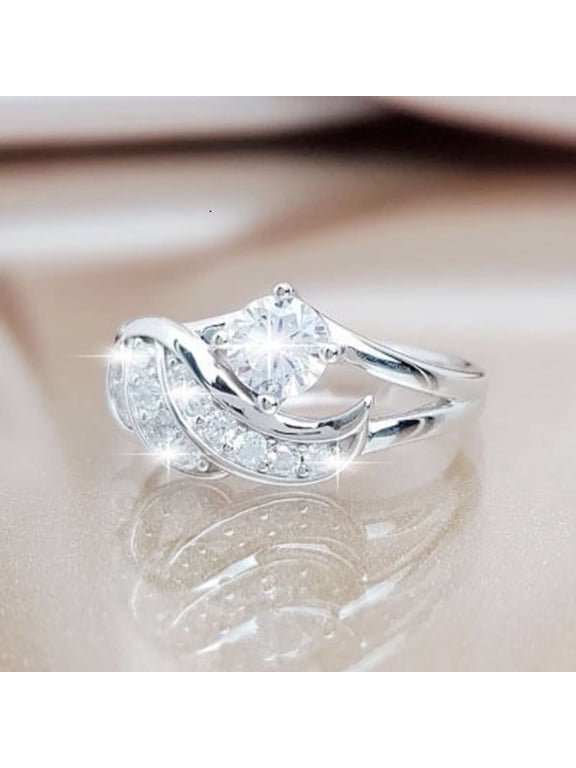 Pinky Ring Zircon Diamond Rings European and American Fashion Angel Diamond Ring Jewelry Rings for Women Non Tarnish Gold Wedding Bands for Women Pinky Ring(Silver,7)