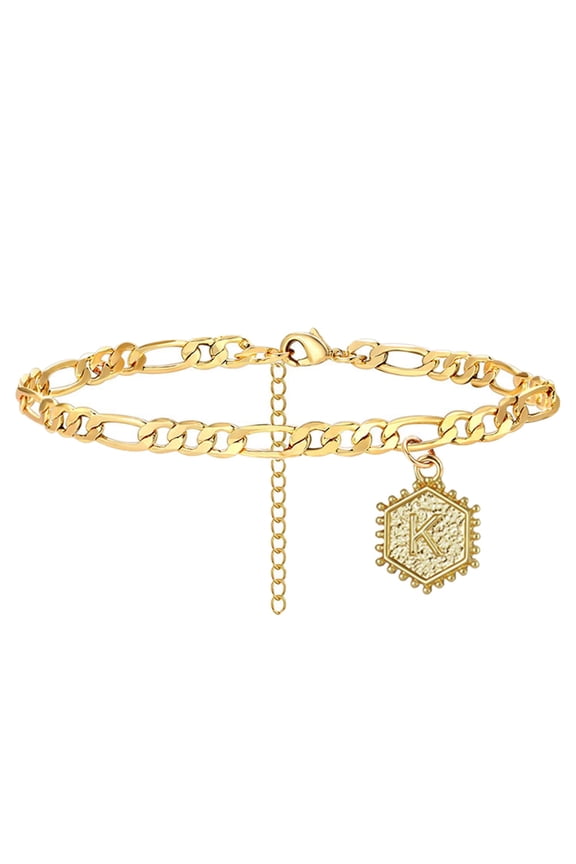 Plus Size Anklets for Women Big Ankles Female Foot Chain 26 Letters Geometric Shape Single Layer Anklet Jewelry Anklet Initial Anklet Bracelets for Women Letters Anklet (K,One Size)