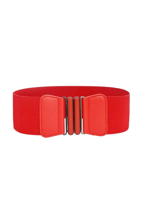 Plus Size Belts for Women Women's Fashion Wild Wide Waistband Elastic Stretch Dress Waist Belt Buckle Band Western Chain Belt (Red,One Size)