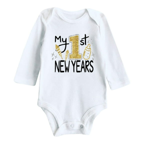 MANHUJI Preemie Baby Girl Clothes My First New Year Clothes Newborn Infant Baby Boy Girl New Year Outfits Letter Print Romper Jumpsuit Outfits Infant Clothes Cute Baby Boy Outfits (White,24M)